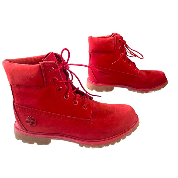 Timberland Women Red Limited Release Premium Leather Waterproof Boots sz 8.5 - Picture 4 of 9